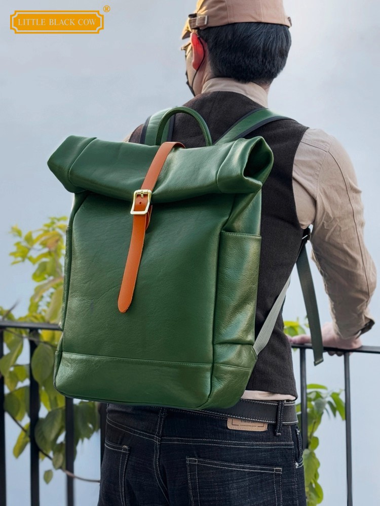 Leather Backpack Vintage - Mochila Masculina de Couro Genuíno de