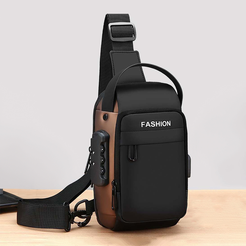 Sling Backpack Shoulder - Bolsa transversal masculina com porta USB