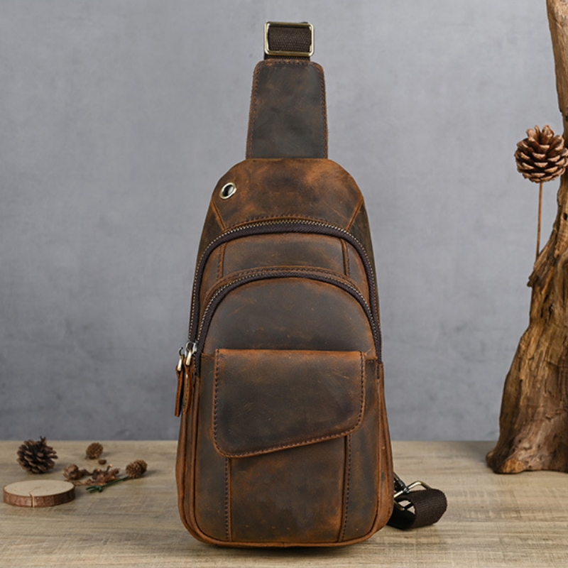 Leather Backpack Vintage - Bolsa de Peito Masculina de Luxo