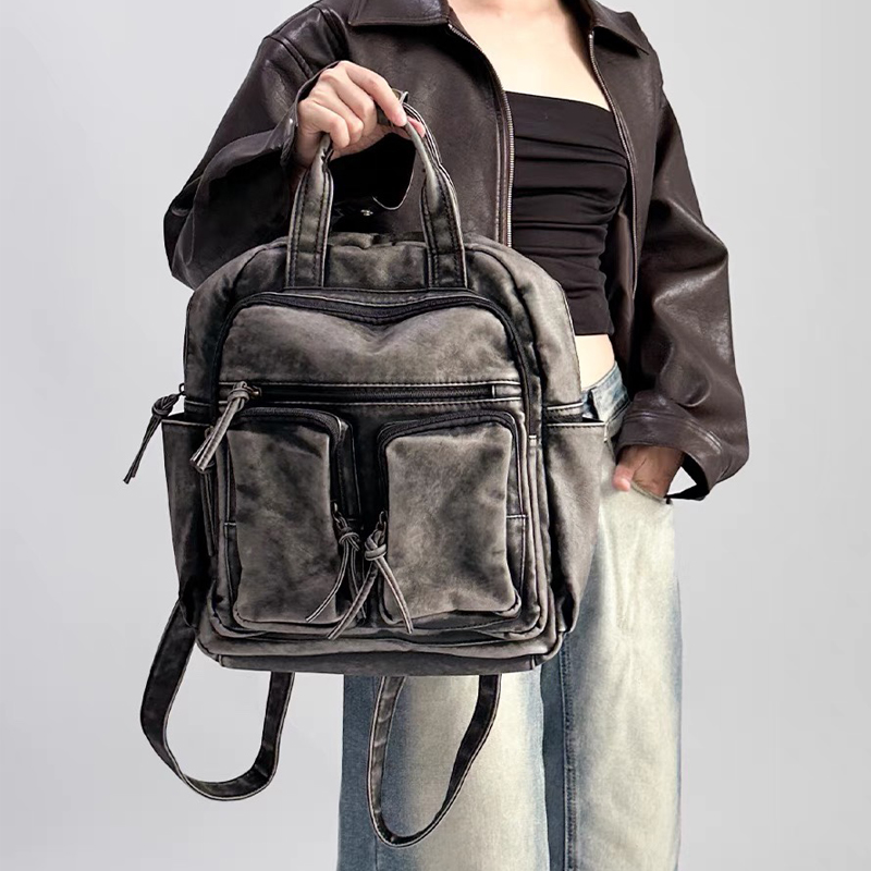 Leather Backpack Vintage - Luxo macio lavado couro do plutônio