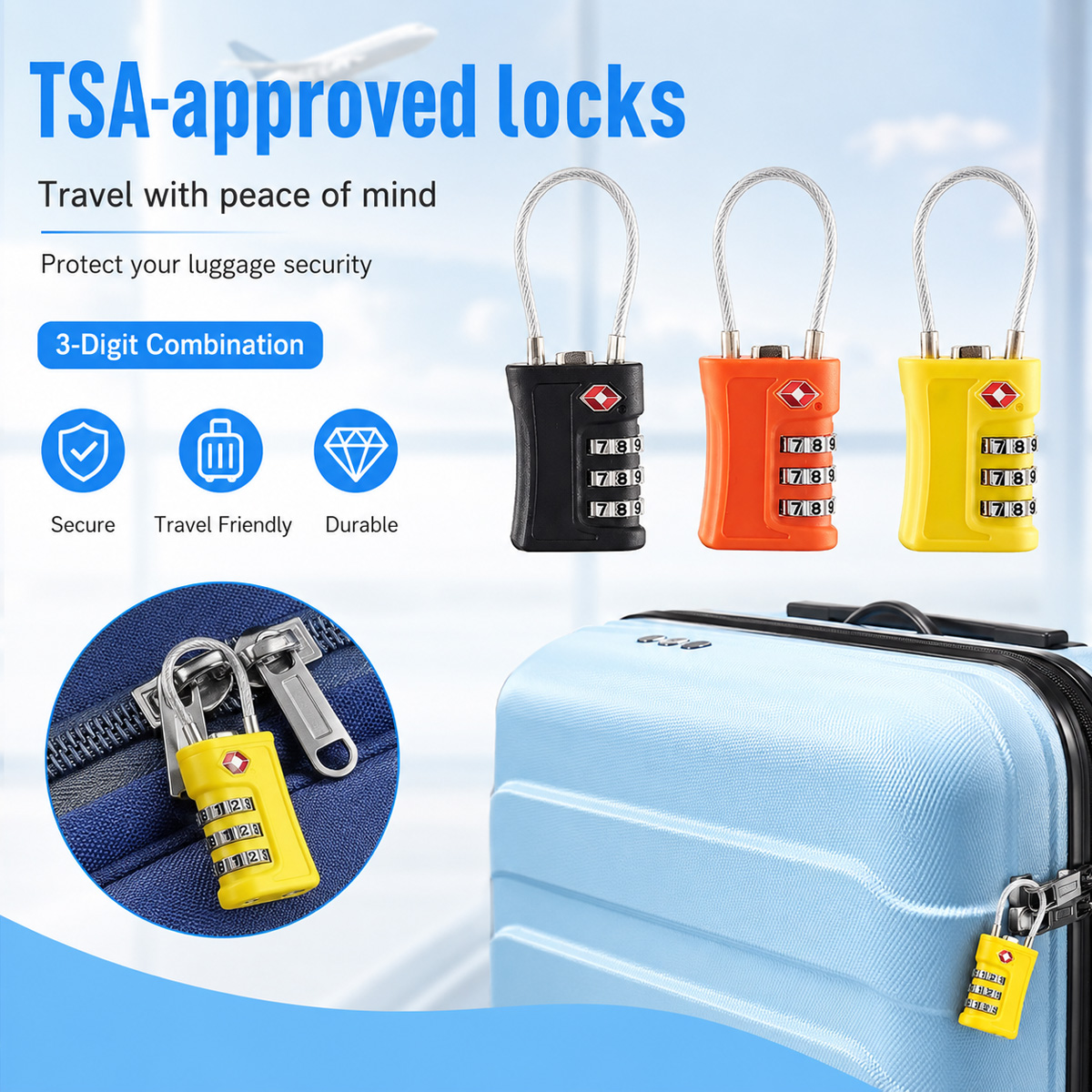 Travel Backpack Anti Theft - Cadeado de Bagagem Aprovado pela TSA