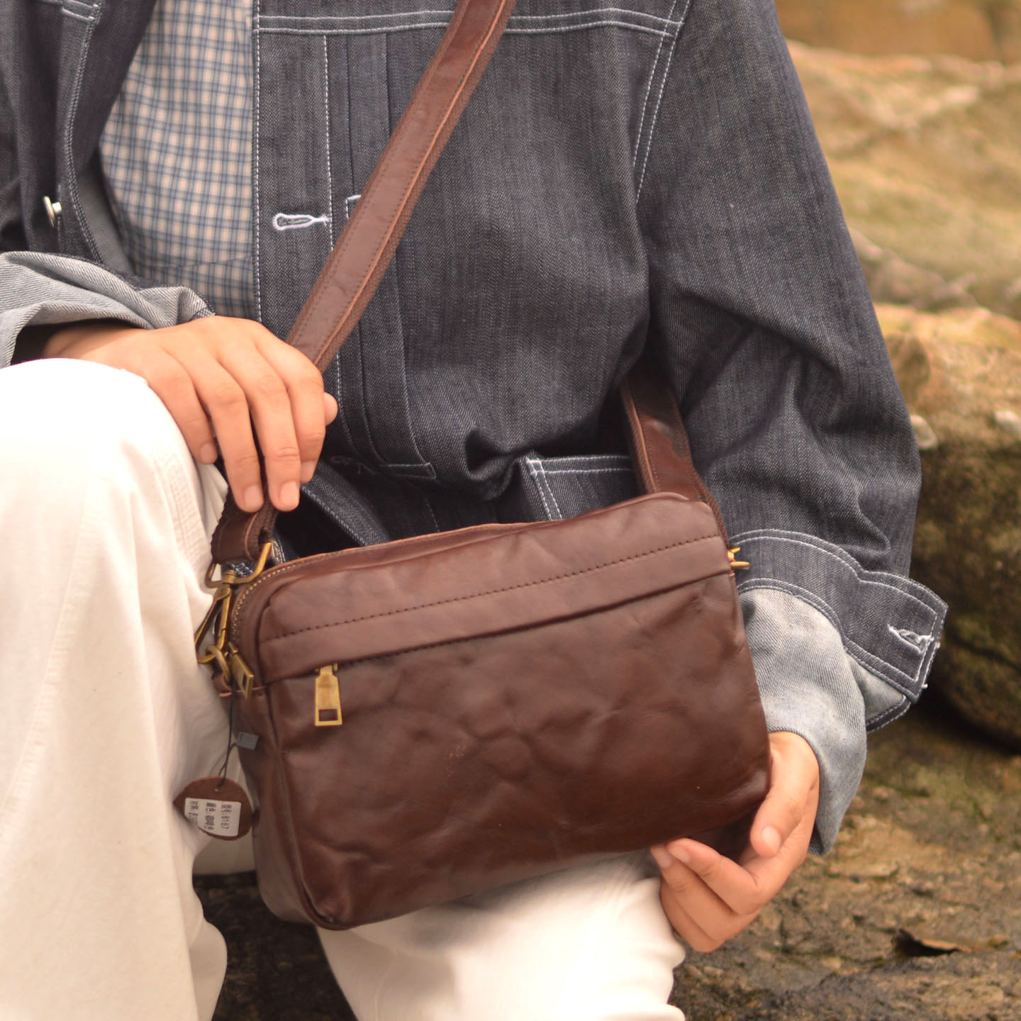 Leather Backpack Vintage - AETOO Bolsa transversal vintage com novo