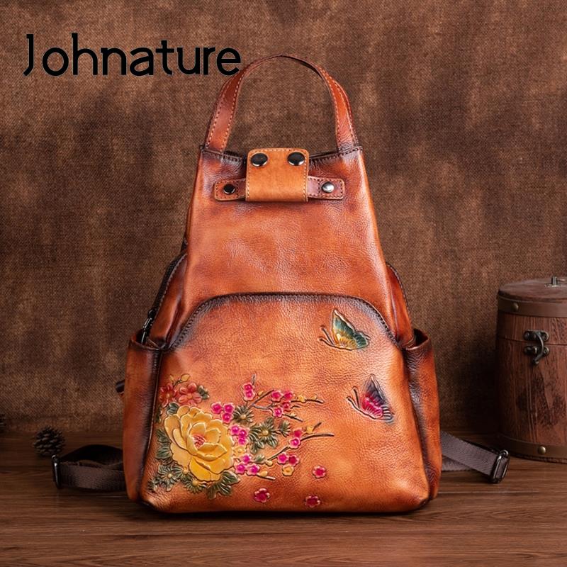 Leather Backpack Vintage - Mochila de Ombro em Couro Genuíno