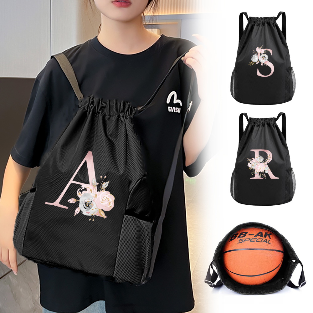 Drawstring Gym Bag - Bolsa preta com cordão, mochila de