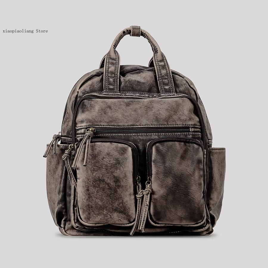 Luxo macio lavado couro do plu - Leather Backpack Vintage avaliação e preço