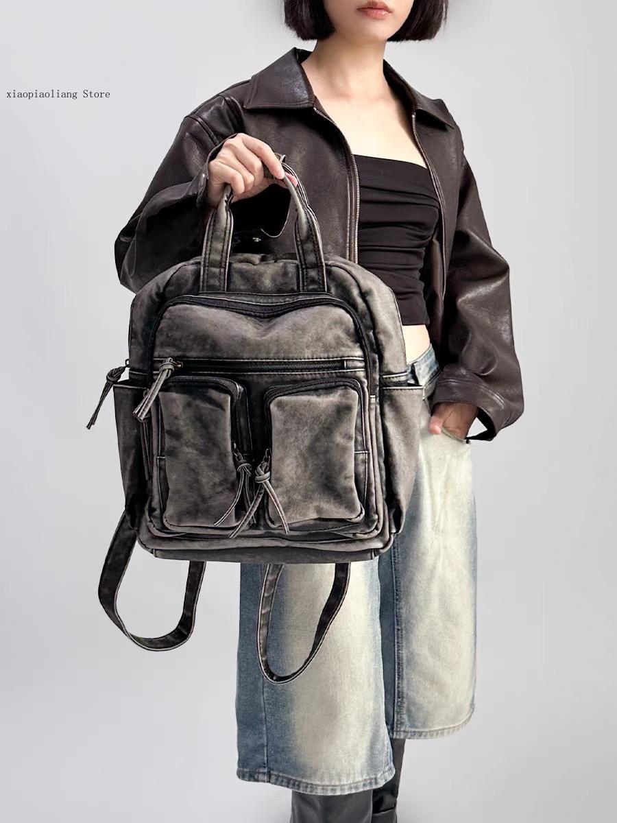 Luxo macio lavado couro do plu - Leather Backpack Vintage avaliação e preço