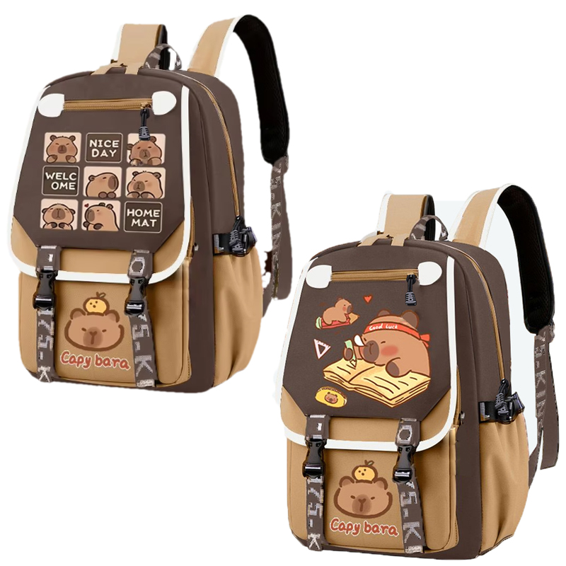 Kawaii capivara elegante cáqui - School Backpack Teen avaliação e preço