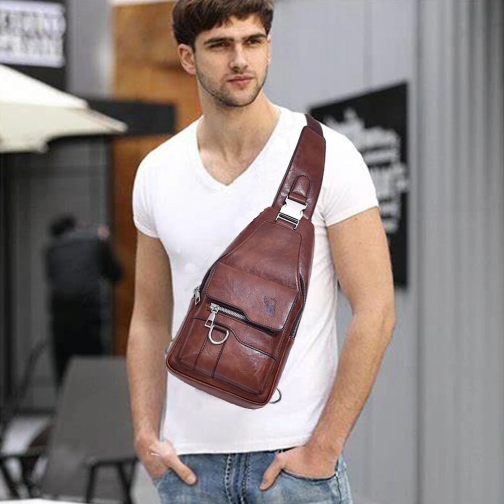 Bolsa transversal masculina, b - Sling Backpack Shoulder avaliação e preço