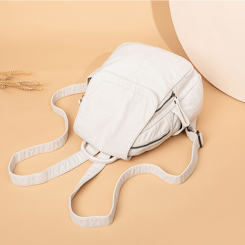 Mochila de couro branca lavada - Fashion Backpack Women avaliação e preço