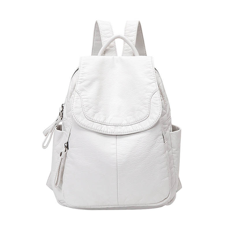 Mochila de couro branca lavada - Fashion Backpack Women avaliação e preço