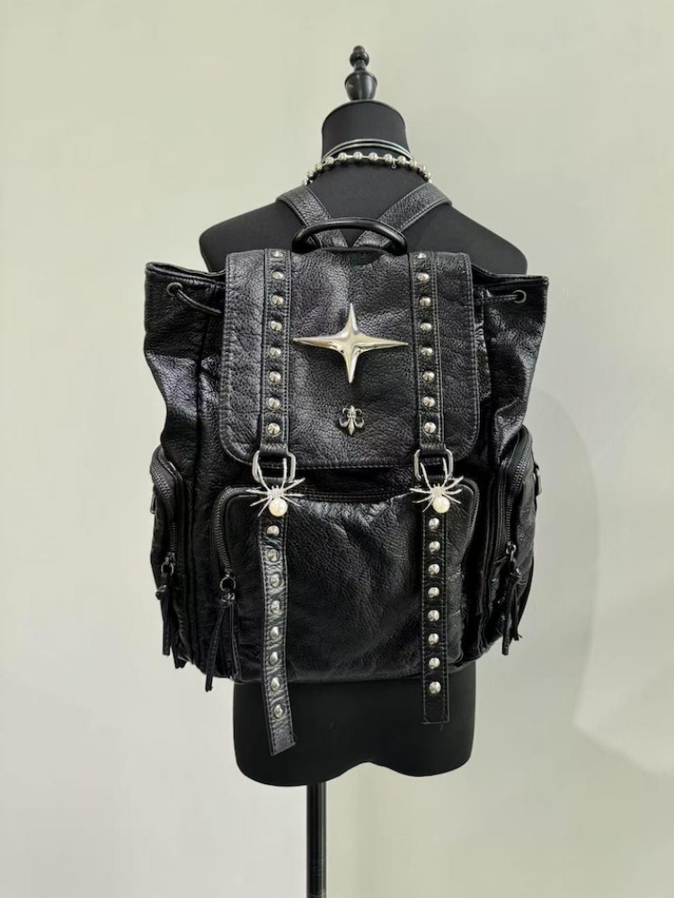 Gótico punk couro do plutônio  - Leather Backpack Vintage avaliação e preço
