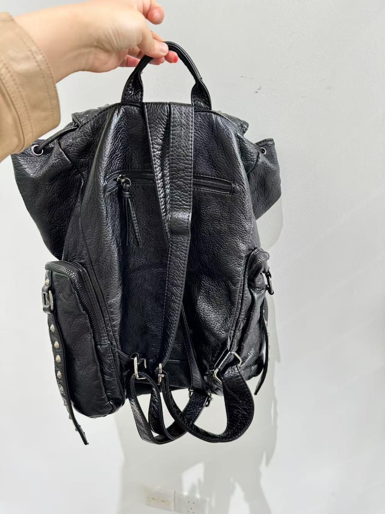 Gótico punk couro do plutônio  - Leather Backpack Vintage avaliação e preço