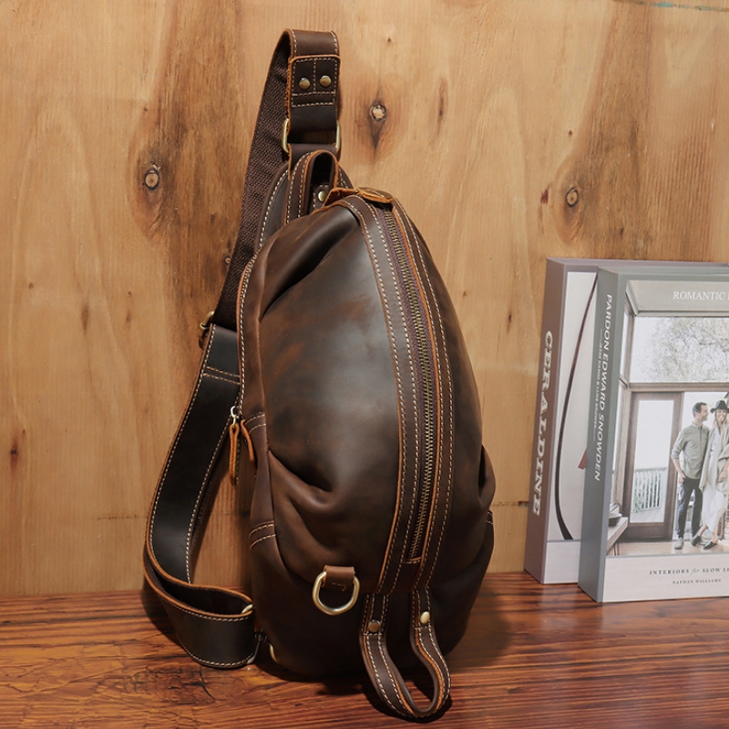 Bolsa de peito de couro real m - Sling Backpack Shoulder avaliação e preço