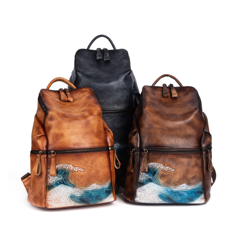 Genuíno couro macio real das m - Leather Backpack Vintage avaliação e preço